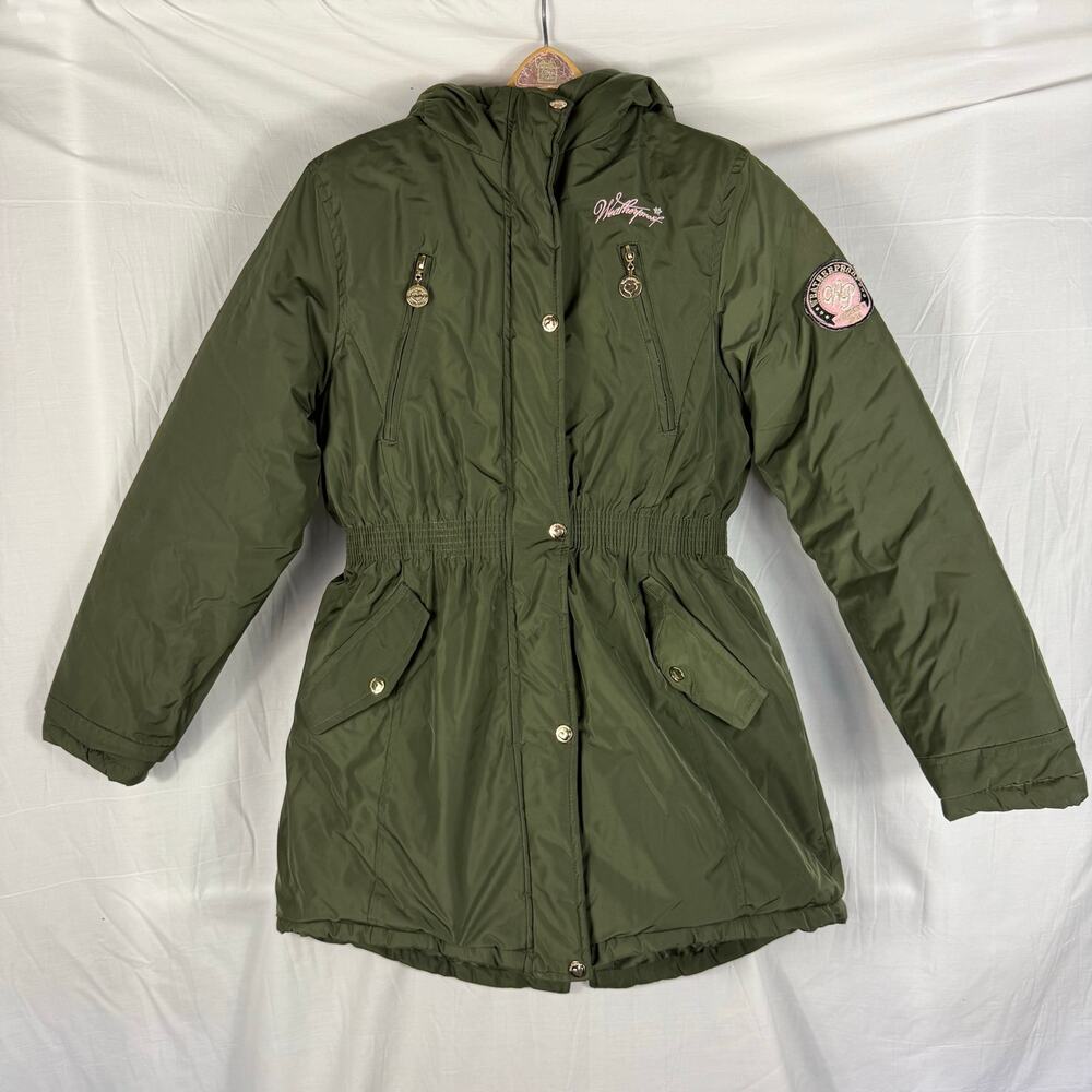 Weatherproof Girls Puffer Raincoat Green Size Large Missing Faux Fur Trum
